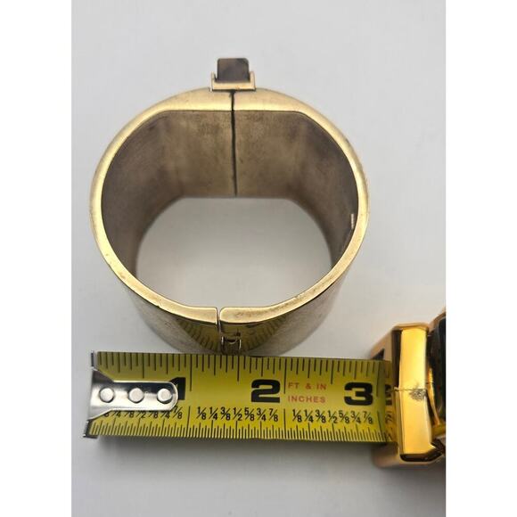 Ann Taylor Chunky Distressed Gold Metal Bar Cuff Bracelet - Picture 7 of 7